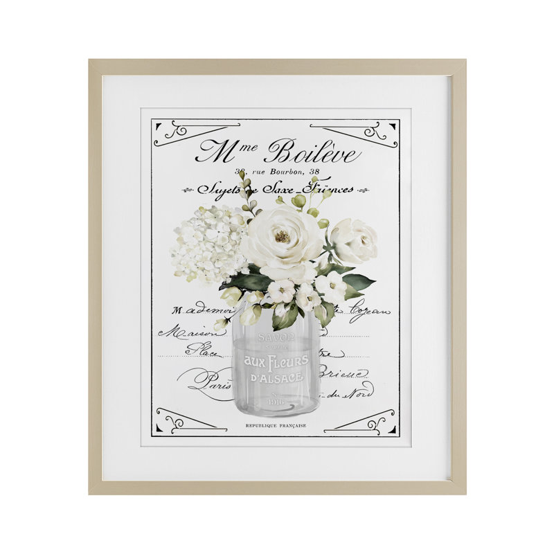 «French French Flowers & Cursive», reproduction sous verre encadrée, lettrée et doublée, H 21 po x l 17 po