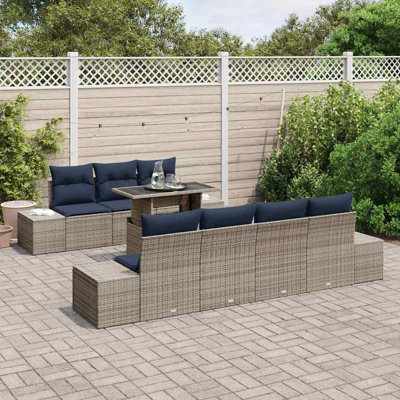  Ensemble de canapé de jardin 8 pièces gris et bleu marine 100 x 55 x 73 cm