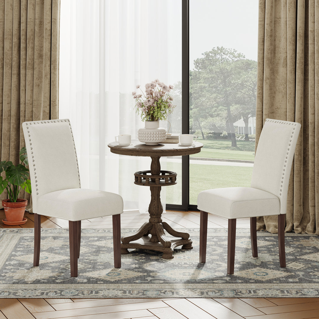 Syriyah Vintage 6" Thick Seat Linen Parsons Dining Chairs with Nailhead Trim Solid Wood Legs (Set of 2) Winston Porter Upholstery 