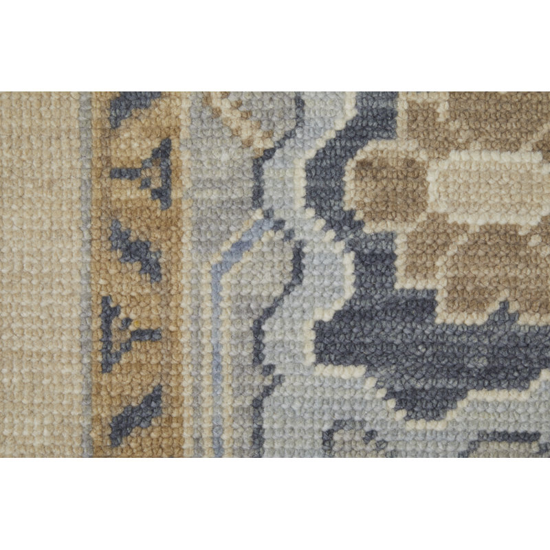 Karina Hand Knotted Wool Oriental Area Rug in Blue/Beige/Gray, Rectangle 7'9" x 9'9"