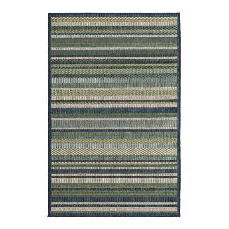 Tapis rayé vert / bleu intérieur / extérieur Tavon, Rectangle 3 pi 11 po x 5 pi 11 po