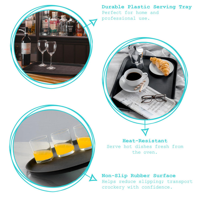 Argon Tableware Rectangle Non-Slip Serving Trays - 45.5cm x 35.5cm - Black, 2cm H x 41cm L x 41cm W