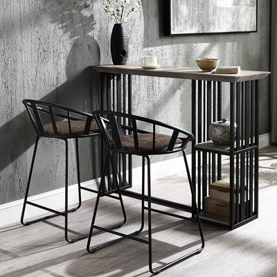 Counter Height Dining Chair Pair - Brown/Black, Sled Base, Synthetic Leather, Comfortable Seating Modern (2Pcs) Brown & Black, Leather Upholstery,