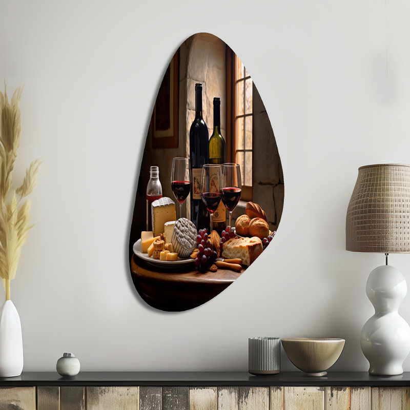 Vin et champagne en forme d'automne, art mural en métal asymétrique, H 39 po x l 21 po