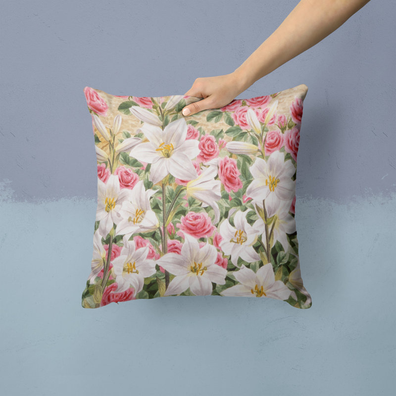  Housse et insert de coussin extérieur carré Lilies and Roses par Sarah Adams, 14 po x 14 po