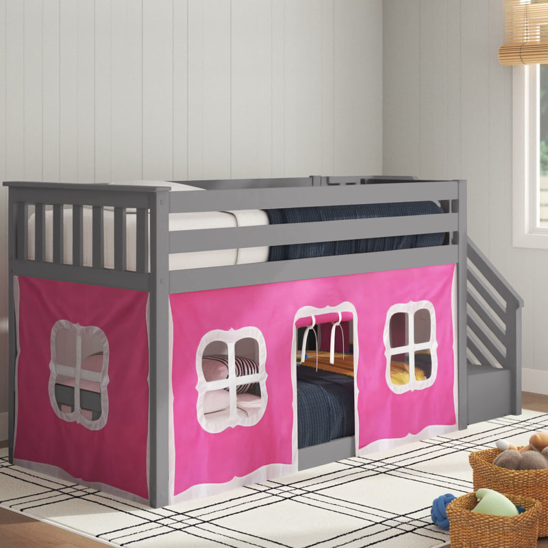 Harjeet Kids Twin Over Twin Bunk Bed, Pink, Gray