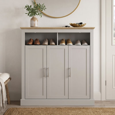 Benniton 3 Door Shoe Cabinet with Open Shelves