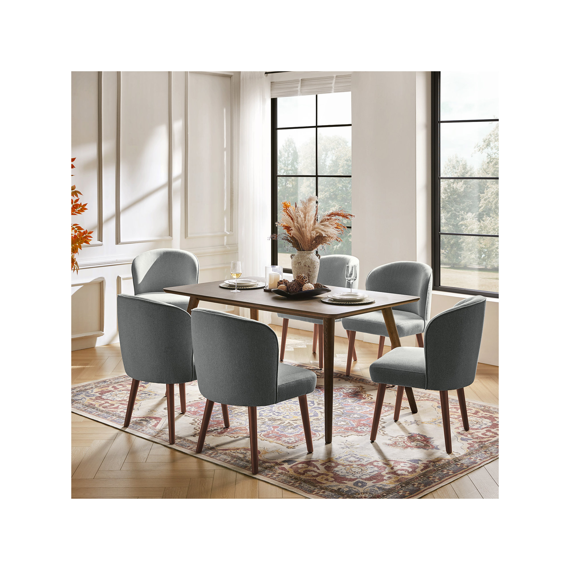 Palmdale Mid-Century Modern Upholstered Dining Chair Set, Gray, 6