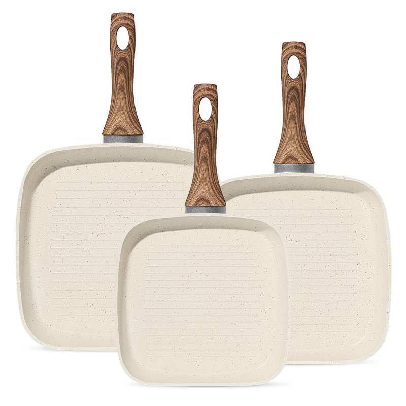 Ensemble de poêles à frire antiadhésives 3 pièces avec poignée amovible, compatible avec la surface de cuisson à induction