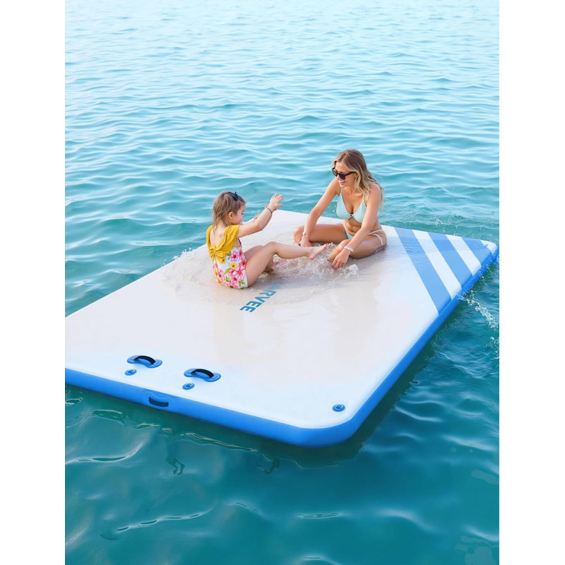 Inflatable Floating Dock Platform, Island Raft with Rope Ladder and Non-Slip Surface, Portable Air Dock with Carrying Bag for Pool, Beach, or Ocean