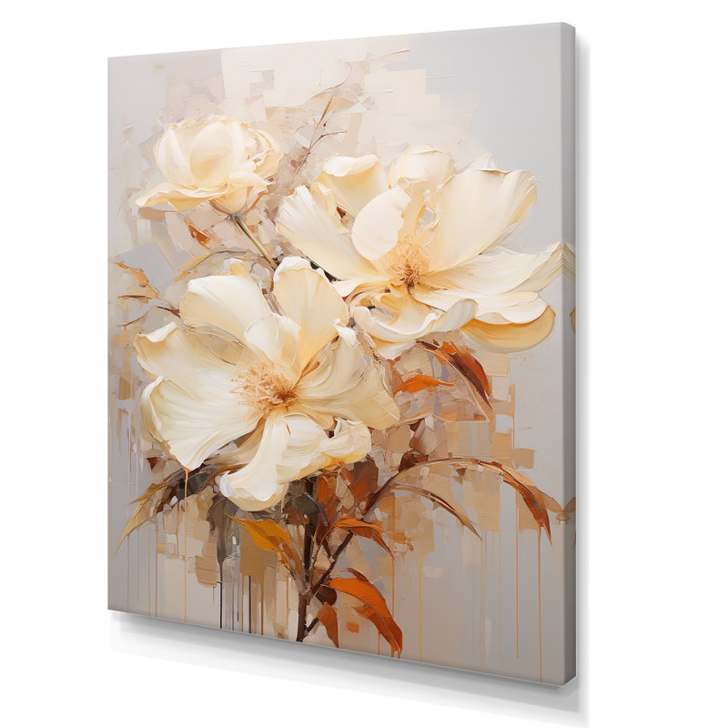 Beige Hibiscus, peinture sur toile I, Toile tendue, H 32 po x l 24 po x P 1 po