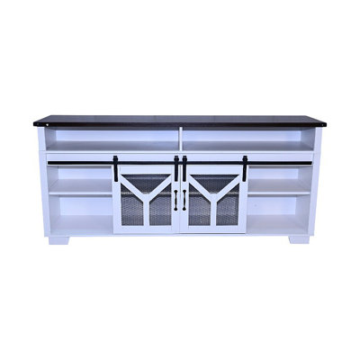 65.3" TV Stand with LED light strips and Iron mesh barn door Y decorative strip (top) farmhouse