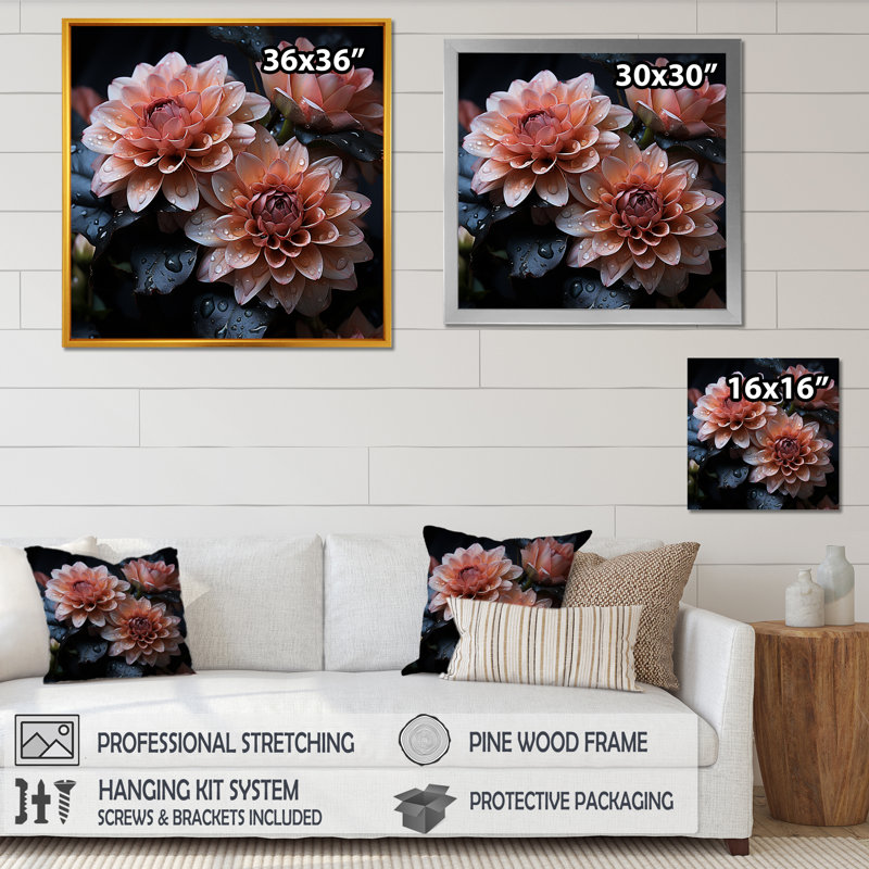 «Mums Noir Enchantment» sur toile, Cadre simple noir, H 24 po x l 24 po x P 1 po