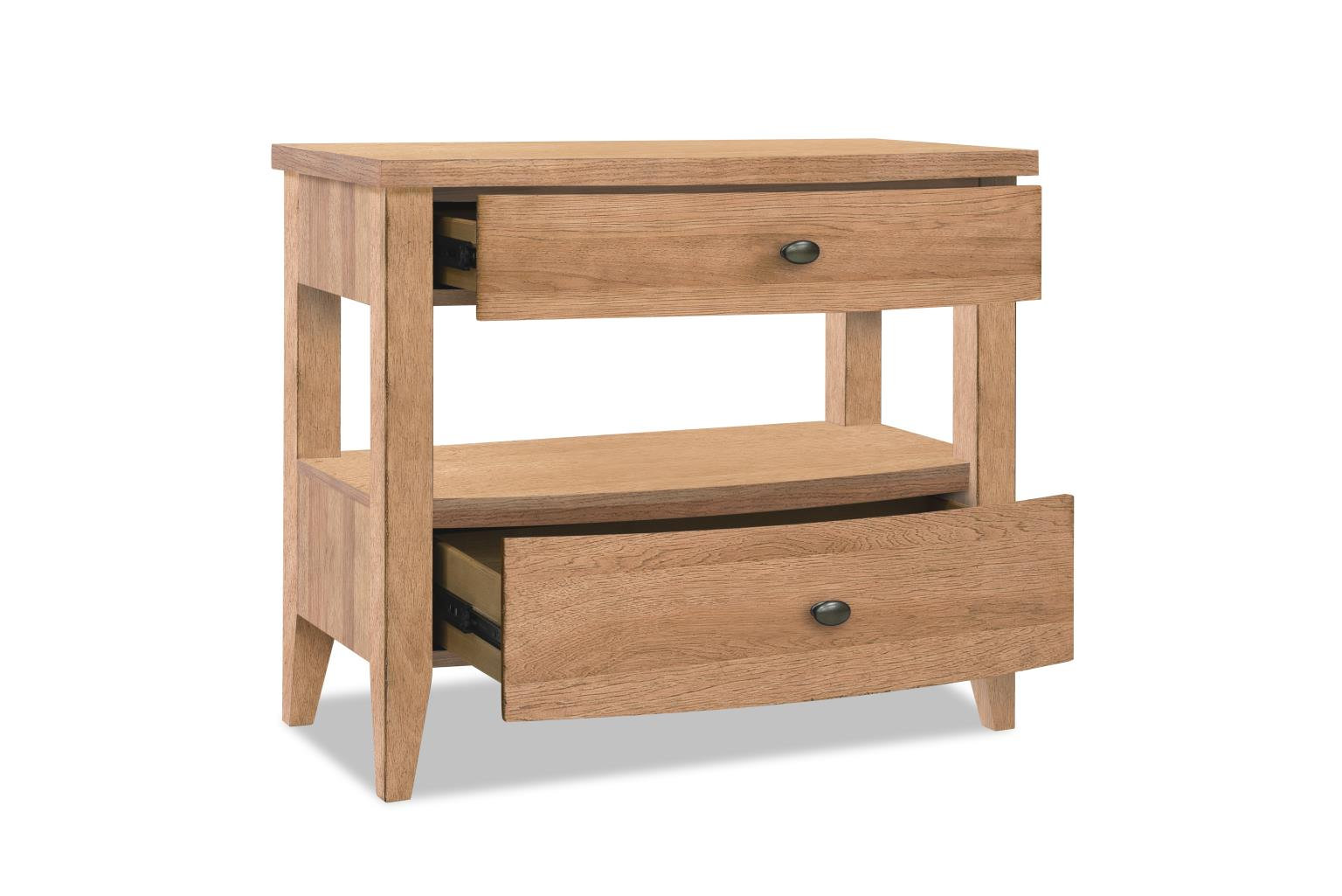 2-Drawer Traditional Oak Nightstand, Tan