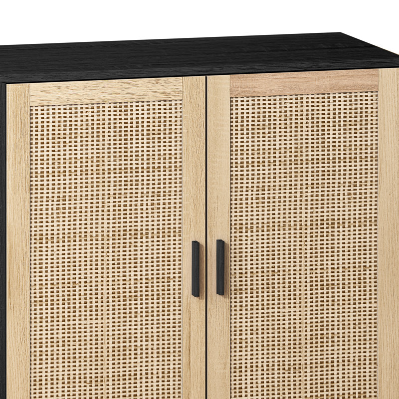 Armoire de rangement en rotin noir 62,20 "à 4 portes - Tablette réglable