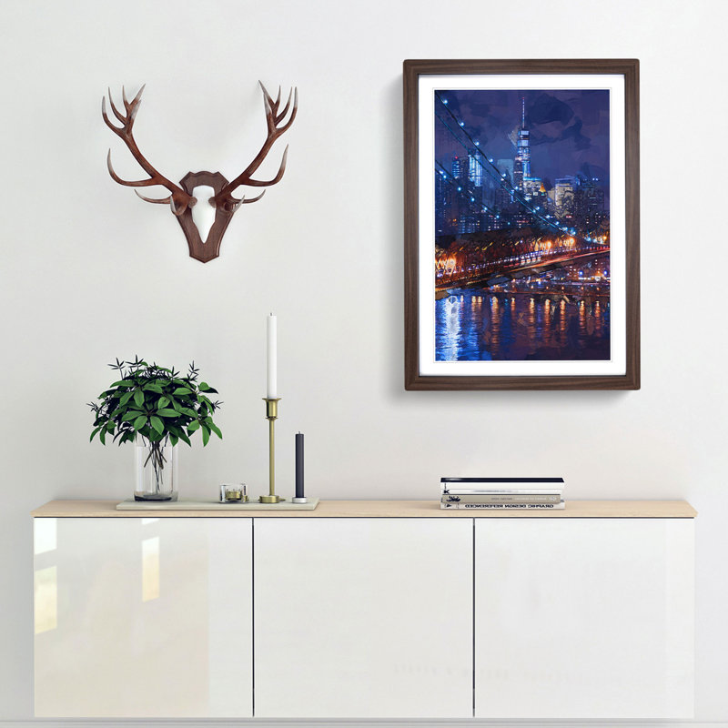View of New York City in Abstract - Picture Frame Graphic Art Print, 50cm H x 35cm W x 2cm D, Walnut