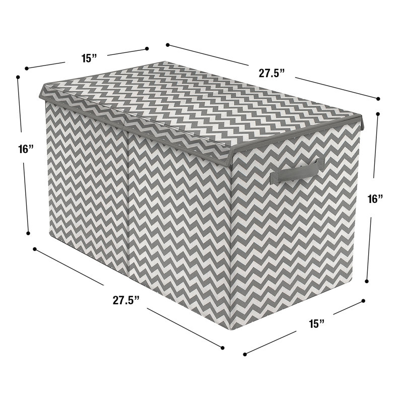 Silver Chevron Large Collapsible Toy Storage Chest with Lid