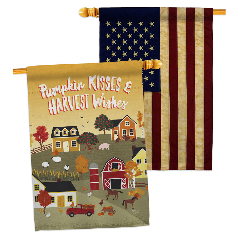 Drapeau de maison à 2 côtés en polyester Harvest Village 40 x 28 po