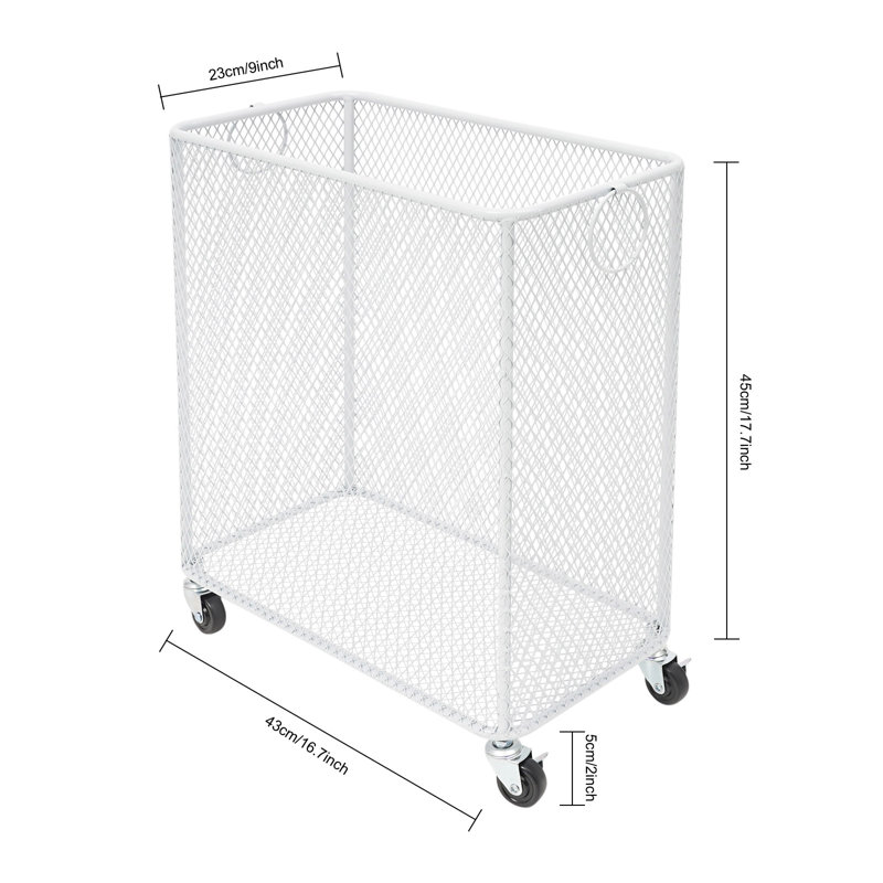 Mesh Hamper Laundry Basket Cart With Wheels, White
