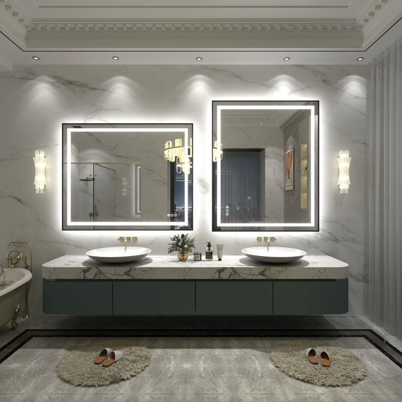 Miroir de salle de bain / meuble-lavabo à cadre en verre trempé à DEL certifié anti-buée Wayfair Basics®, 44 po x 36 po