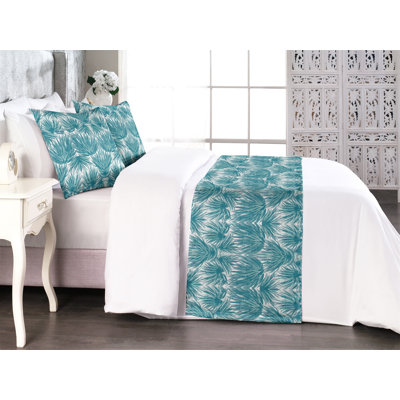 Ambesonne Leaf Print Bed Runner Set Palm Tree Leaves Aqua  Petrol Blue Seafoam