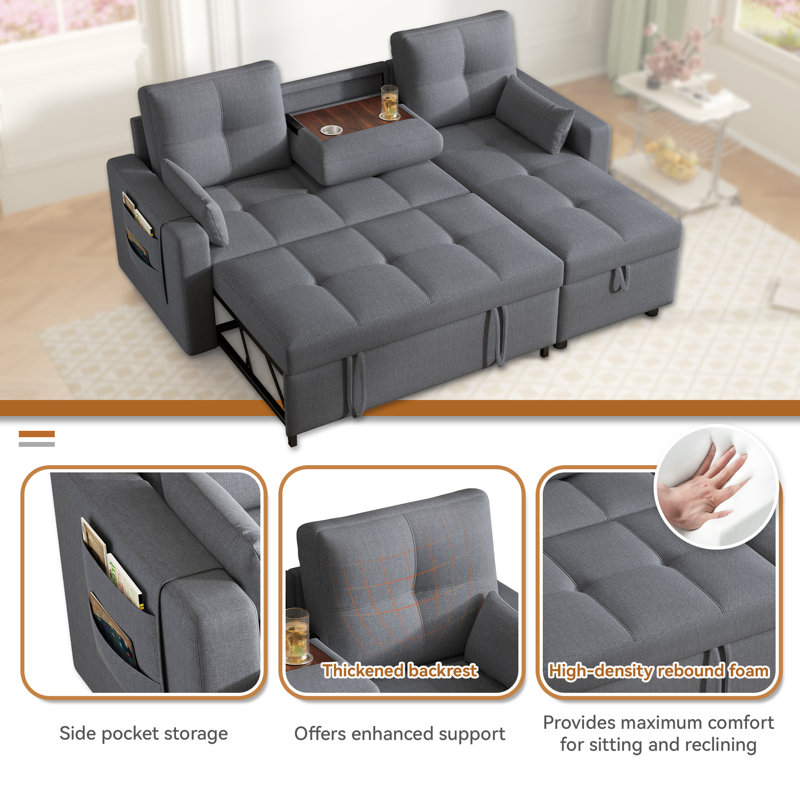 3 Seater Linen Sofa Bed, Grey Linen