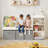 60" Kids Bookshelf with Reading Nook, Wooden Bookcase with Soft Seat Cushion, Movable Fabric Drawers & Storage Cubbies, Toy Organizer for Kids Room, Nursery, Bedroom, Playroom, Classroom, White