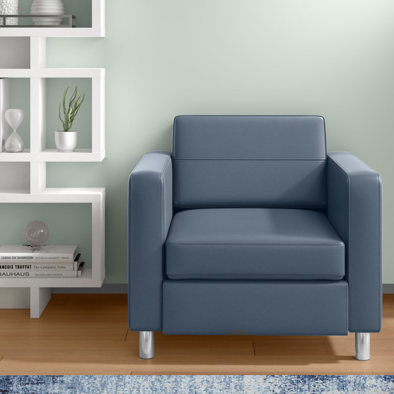 Desantiago Upholstered Armchair, Antimicrobial Blue Faux Leather