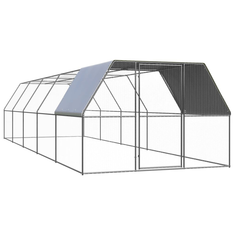 Cage à poules avec cage en acier galvanisé, 79" H x 118" W x 394" D, avec toit partiellement couvert