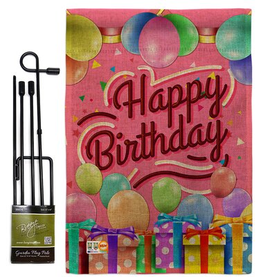 Celebrate Happy Birthday Special Occasion Party and Celebration Impressions 2-Sided Burlap 19 x 13 in. Flag Set -  Breeze Decor, BD-PC-GS-115133-IP-DB-D-US18-BD