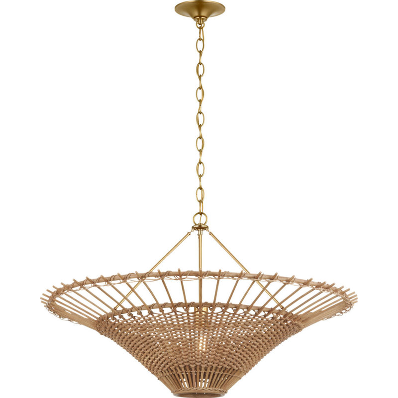 Elona Chandelier in Hand-Rubbed Antique Brass with Wicker, 21.25" H x 36" W x 36" D, Natural Wicker
