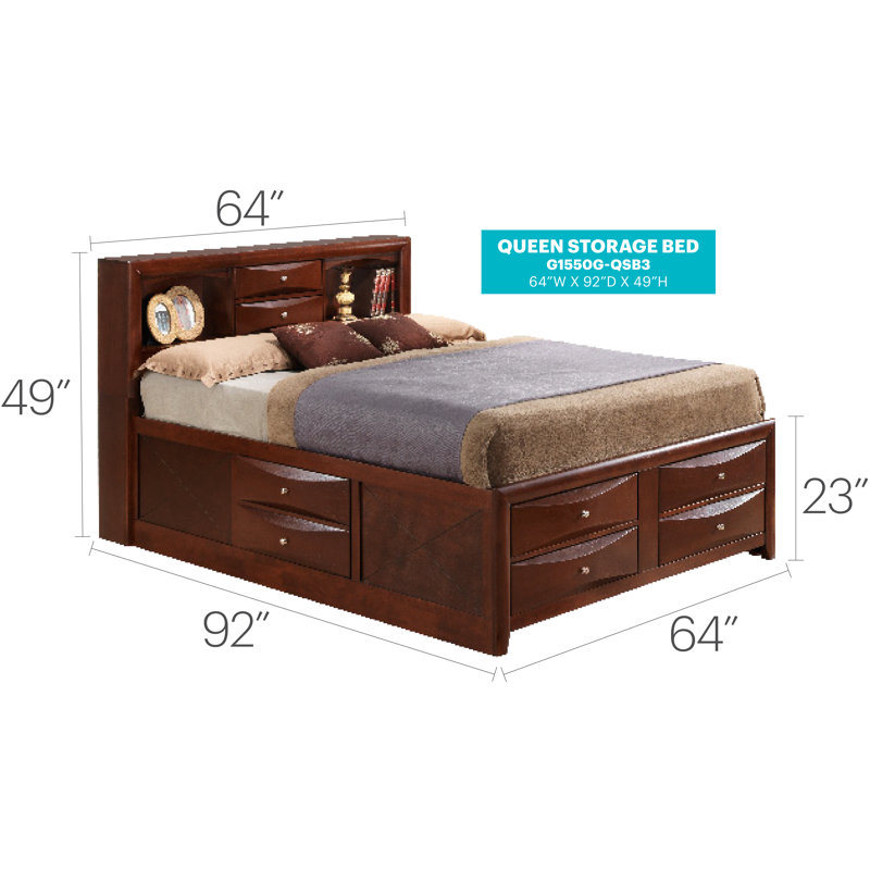 Marilla Bookcase Storage Bed, Queen, Cherry