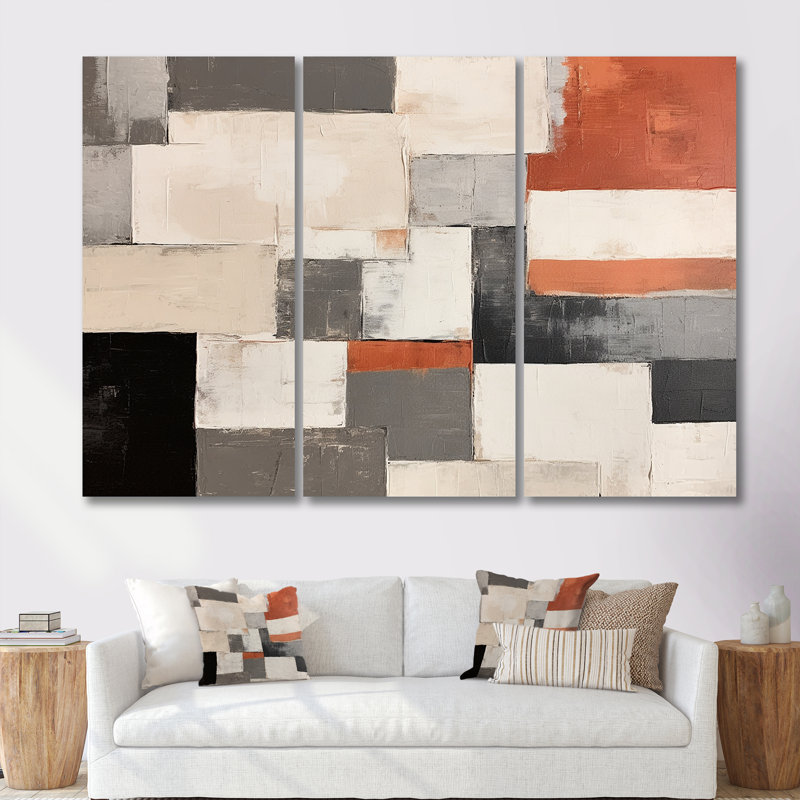 «Earthy Abstraction Cubist Modernism Beige Brown», ensemble de salon d'art mural abstrait, H 28 po x l 36 po x P 1 po