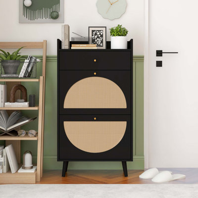 Rattan, Allen 2 door 1 drawer cabinet, shoe rack, double layer