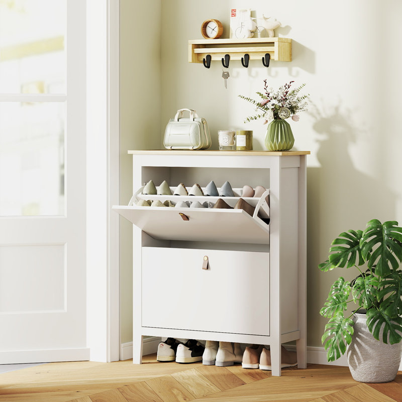 14 Pair Shoe Storage Cabinet, White