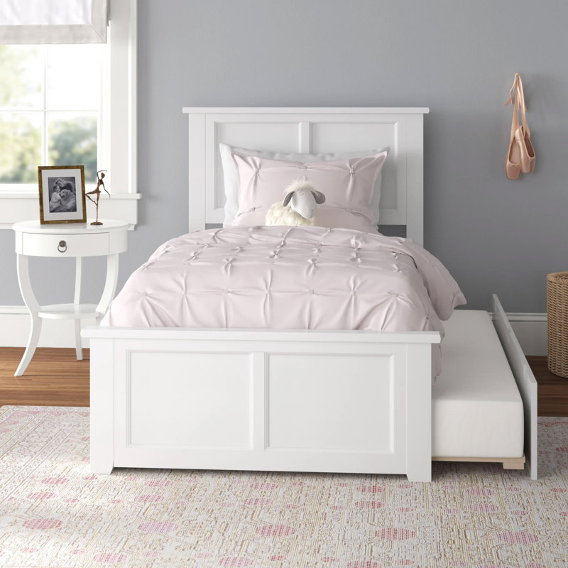 Lit plateforme en bois massif avec lit gigogne Henrichs , Blanc, Lit simple
