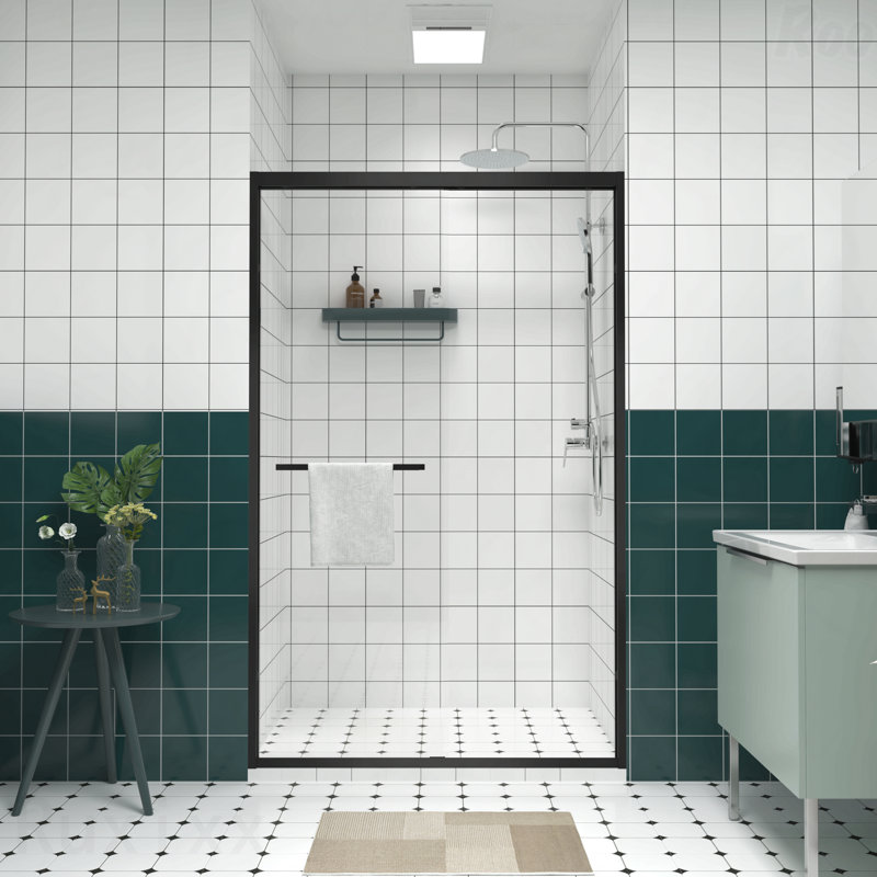 44-48"W X 76"H Aluminum Frame Material Double Sliding Opening Shower Door -Bypass Sliding Opening Bathroom Sliding Opening Door With Premium 1/4" (6Mm) Clear Tempered Glass, With Black Hardware Sliding Opening Glass Shower Enclosure Door