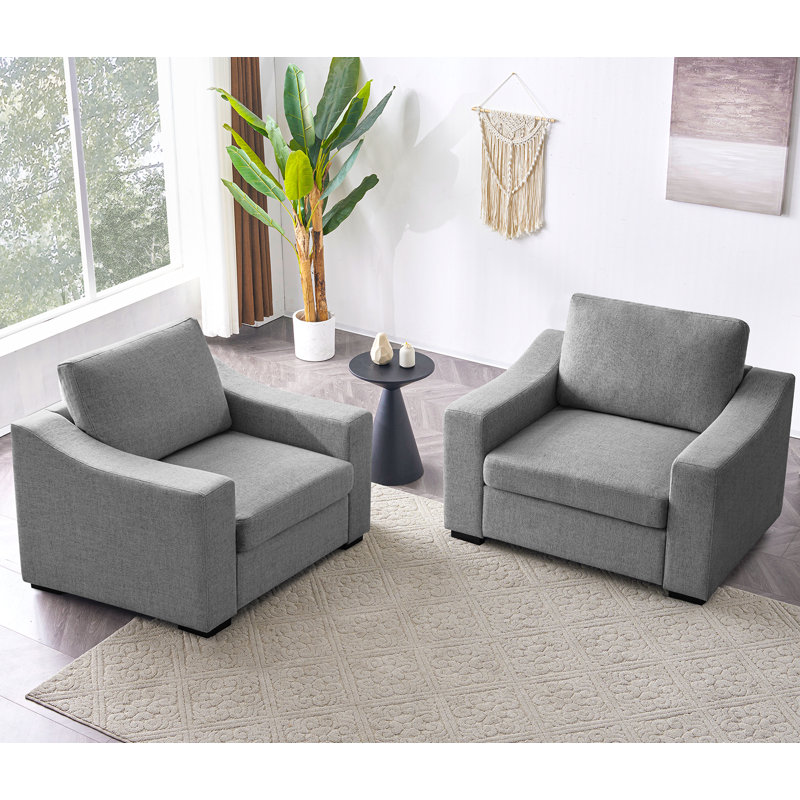 Ensemble de 2 fauteuils d'appoint modernes surdimensionnés avec siège large et revêtement en lin, Gris foncé