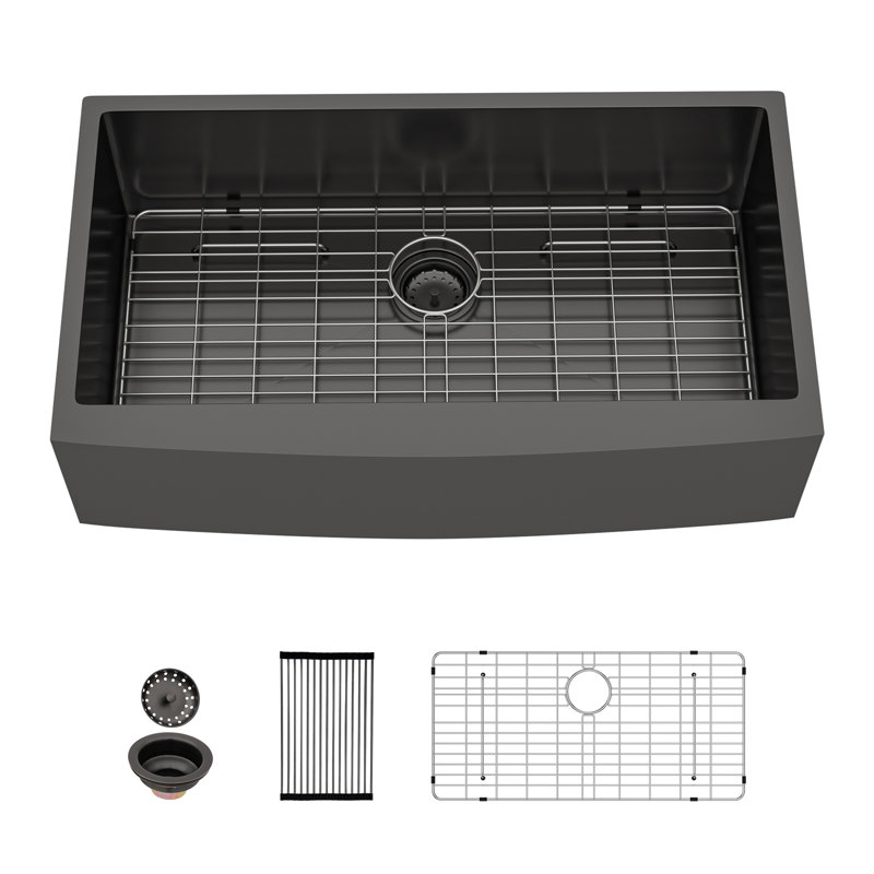 36" L x 21" W Farmhouse Gunmetal Black Stainless Steel Single Bowl Kitchen Sink