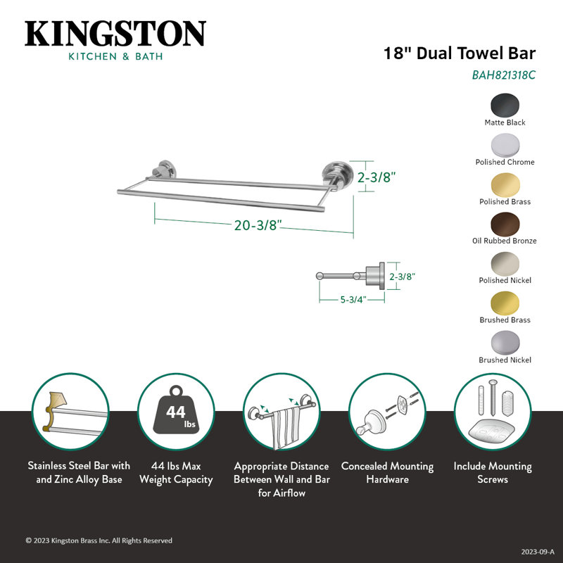Kingston Brass Concord 18-Inch Dual Towel Bar, Polished Chrome