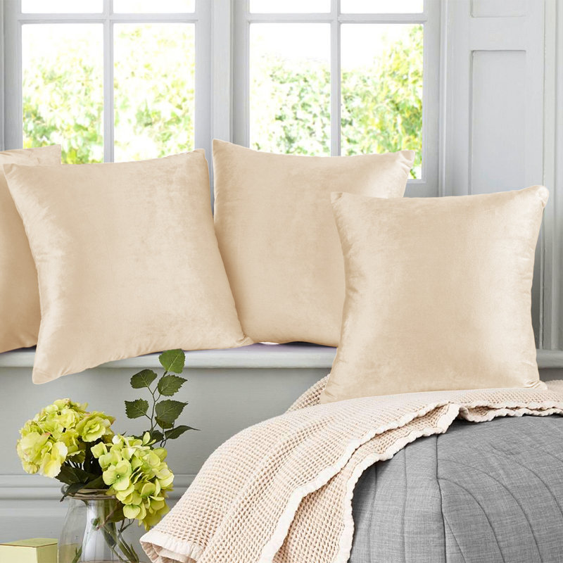 Solid Colour Velvet Reversible Pillow Cover, Beige, 24"H x 24"W