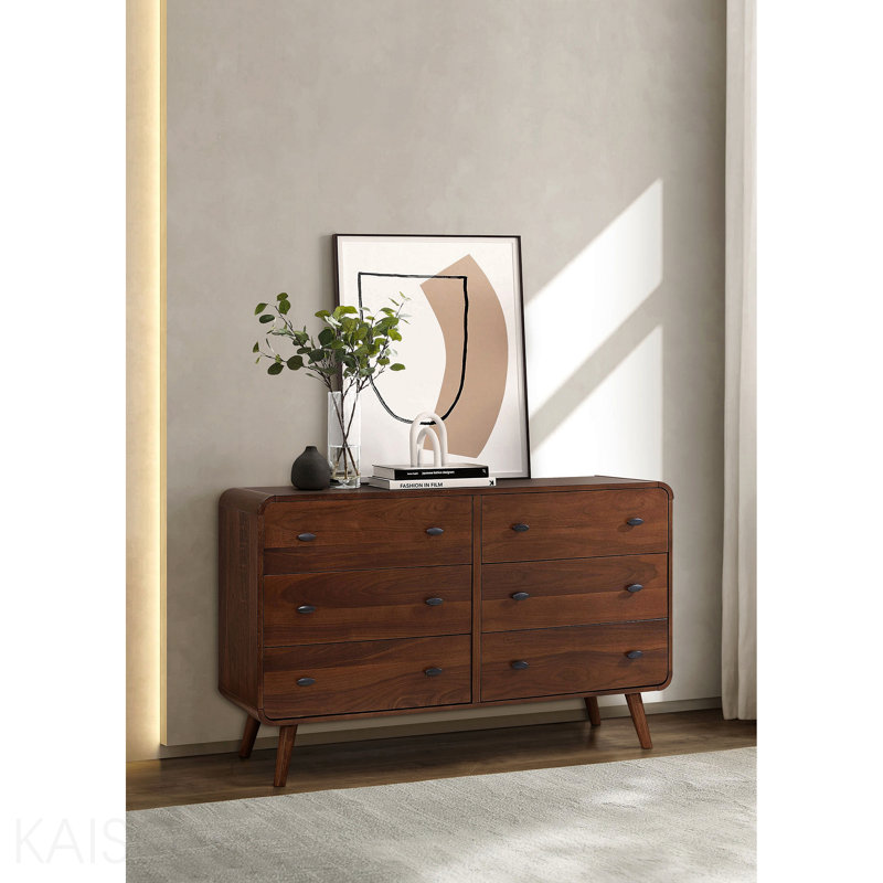 Commode de chambre 6 tiroirs noyer foncé, Noyer foncé