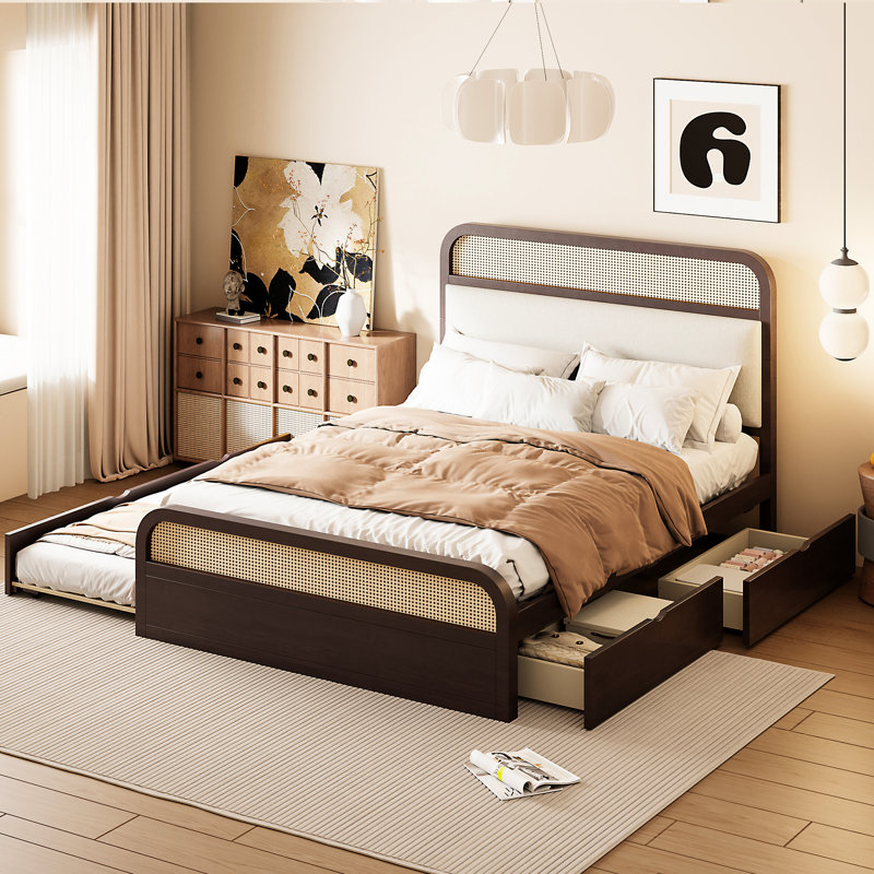 Queen Platform Bed With Trundle And Space Feature Sized Finish Accommodation