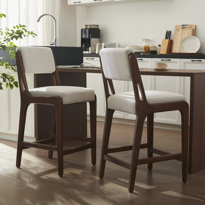 Quick-Assembly Upholstered Counter Height Bar Stools, Beige