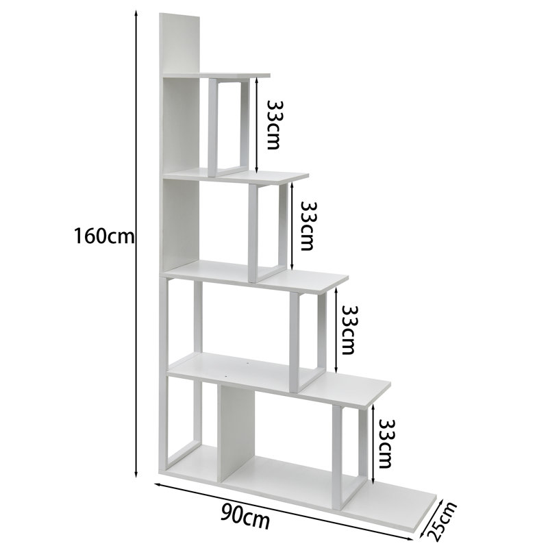 Urcino 160cm H x 90cm W Step Bookcase, White