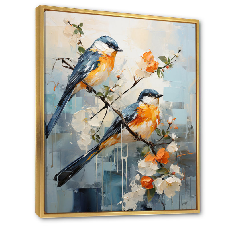 «Birds Abstract Anglers - Animals», reproduction sur toile, Cadre flottant doré, H 20 po x l 12 po x P 1 po