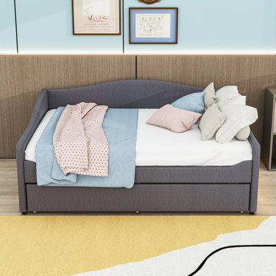 Upholstered Daybed with Trundle and LED Lights