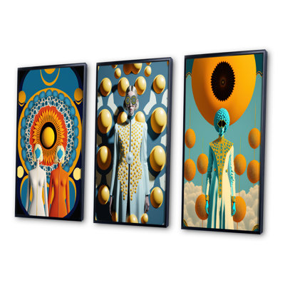"Déesse orangée efflorescence", 3 pièces sur toile