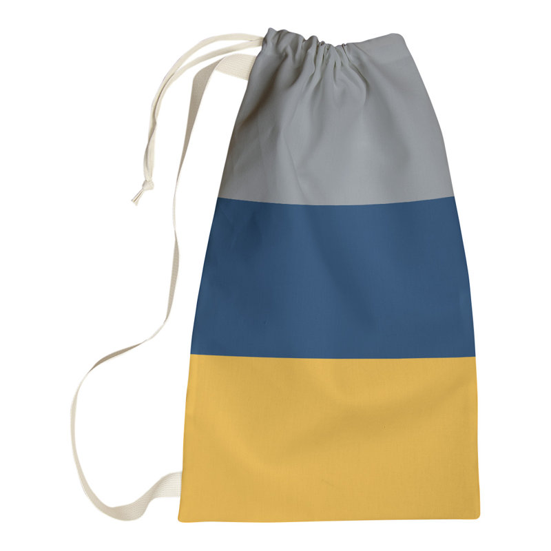 Fabric Laundry Bag with Handles, 29" H x 18" W x 1.5" D, Silver/Navy Blue/Gold