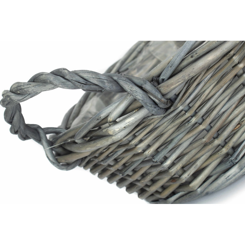 Wicker Round Storage Display Tray Basket with Lining, 14cm H x 25cm W x 25cm D, Antique Wash